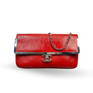 CHANEL CC Frame Pochette Red Patent Leather Clutch ADI1103