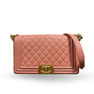 CHANEL Medium Boy Flap Pink Caviar Quilted Shoulder Bag