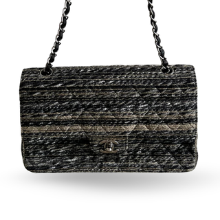 CHANEL Green Tweed Quilted Medium Double Flap PRE-OWNED