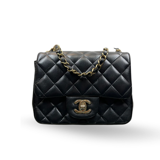 CHANEL Square Flap Mini Black Lambskin Quilted Shoulder Bag