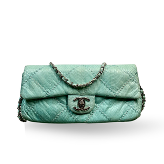 CHANEL East West Flap Aqua Blue Python Ultimate Stitch Quilted Crossbody Bag ADI1111