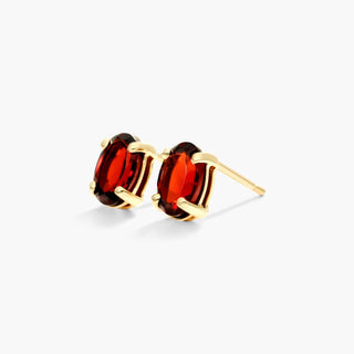 14K Yellow Gold Oval Garnet Birthstone Earrings