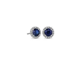Sapphire And Micropavé Diamond Stud Earrings In 18k White Gold (5mm)