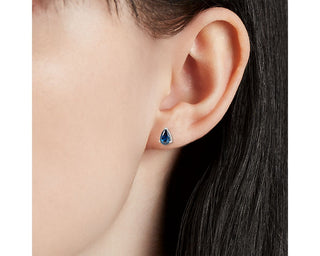 Pear Sapphire Stud Earrings In 14k White Gold (6x4mm)