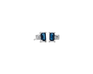 Sapphire And Diamond Stud Earrings In 14k White Gold