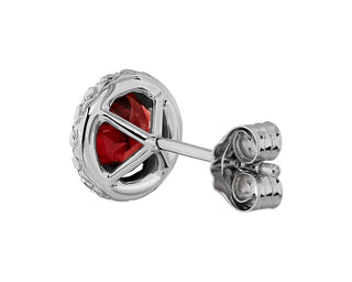 Garnet And Micropavé Diamond Stud Earrings In 18k White Gold (5mm)