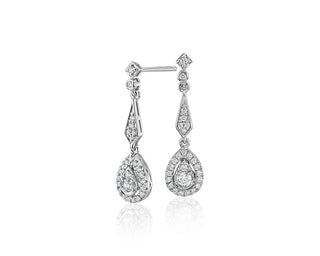 Diamond Vintage-Inspired Teardrop Earrings In 14k White Gold (1/3 Ct. Tw.)