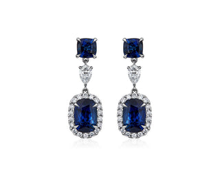 Extraordinary Collection: Sapphire And Diamond Drop Earrings In 18k White Gold