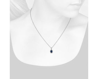 14k White Gold Oval Sapphire and Diamond Micropavé Pendant (7x5mm)