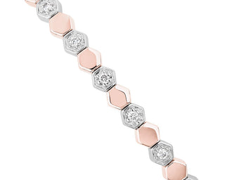 Alternating Diamond and Hexagon Flex Bangle Bracelet in 14k White and Rose Gold  (1/5 ct. tw.)