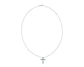 Floating 14k White Gold Cross-Shape Pendant with Blue Sapphire and Diamonds