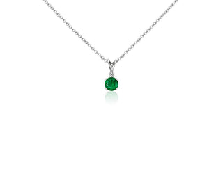 18k White Gold Emerald and Diamond Solitaire Pendant (5mm)