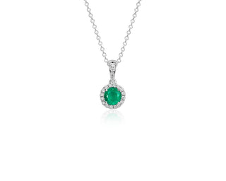 Pendant set in 18k White Gold with Emerald and Micropavé Diamonds (5mm)
