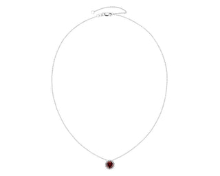 14k White Gold Garnet and Diamond Halo Pendant (7mm)