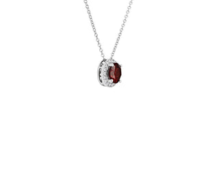 14k White Gold Garnet and Diamond Halo Pendant (7mm)