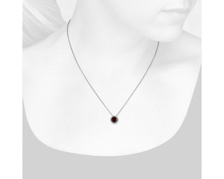 14k White Gold Garnet and Diamond Halo Pendant (7mm)