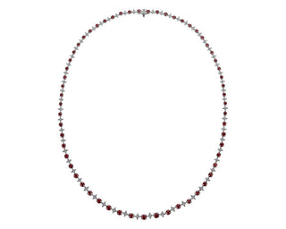 18k White Gold Graduated Eternity Necklace with Ruby and Diamonds (2.4mm)