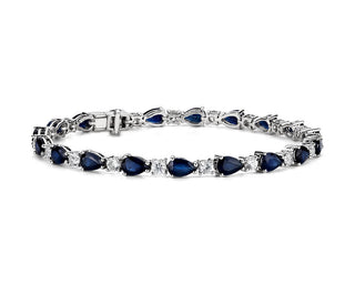 Blue And White Sapphire Bracelet In 14k White Gold