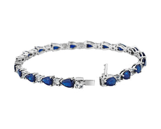 Blue And White Sapphire Bracelet In 14k White Gold