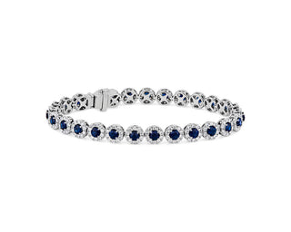Sapphire And Diamond Halo Bracelet In 14k White Gold