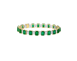 Extraordinary Collection: Emerald And Diamond Baguette Bracelet In 18k Yellow Gold