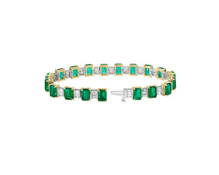 Extraordinary Collection: Emerald And Diamond Baguette Bracelet In 18k Yellow Gold