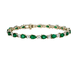 Emerald And White Sapphire Bracelet In 14k Yellow Gold