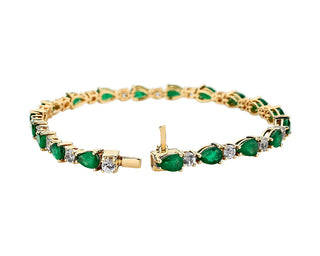 Emerald And White Sapphire Bracelet In 14k Yellow Gold