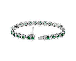 Emerald And Diamond Halo Bracelet In 14k White Gold