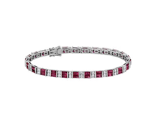 Ruby Baguette And Diamond Bracelet In 14k White Gold
