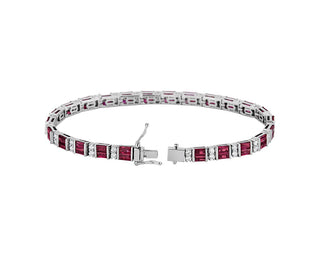 Ruby Baguette And Diamond Bracelet In 14k White Gold