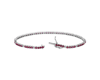 Alternating Ruby And Diamond Bracelet In 14k White Gold