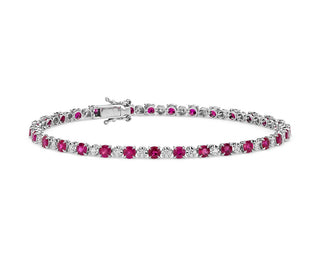 Alternating Size Ruby And Diamond Bracelet In 14k White Gold (3mm)