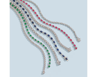Alternating Size Ruby And Diamond Bracelet In 14k White Gold (3mm)