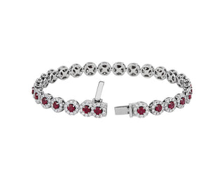 Ruby And Diamond Halo Bracelet In 14k White Gold