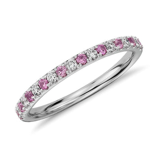 Riviera Pavé Ring in 14k White Gold with Pink Sapphire and Diamonds (1.5mm)