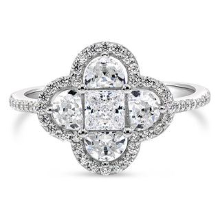 2.0 Ct. Lab Grown Diamond Clover Ring in 14K Plated White Gold