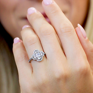 2.0 Ct. Lab Grown Diamond Clover Ring in 14K Plated White Gold