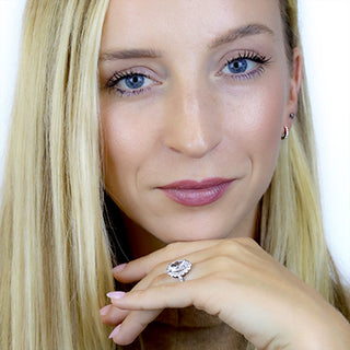 3.5 Ct. LGD Halo Engagement Ring in 14K White Gold