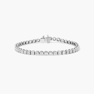 14K White Gold Bezel Asscher Cut Lab-Created Diamond Tennis Bracelet