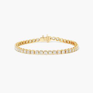 14K Yellow Gold Bezel Asscher Cut Diamond Tennis Bracelet