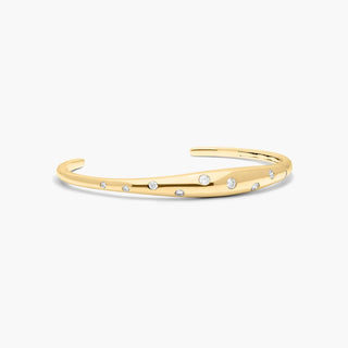 14K Yellow Gold  Scattered Diamond Cuff Bracelet
