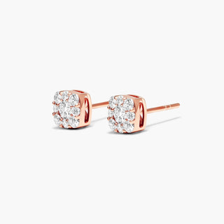 14K Rose Gold Lab-Created Diamond Cushion-Shaped Composite Stud Earrings