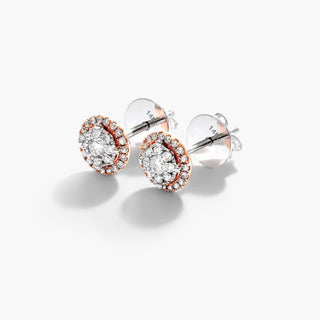 14K Rose Gold Round Halo Cluster Stud Earrings