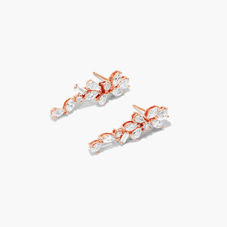14K Rose Gold Whimsical Diamond Floral Cluster Drop Earrings