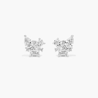 14K White Gold Fancy Bouquet Lab-Created Diamond Earrings