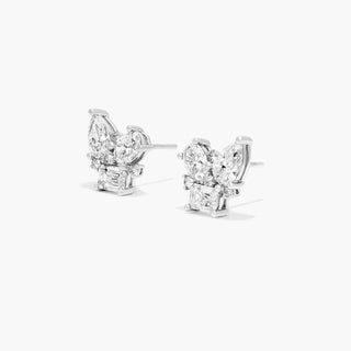 14K White Gold Fancy Bouquet Lab-Created Diamond Earrings