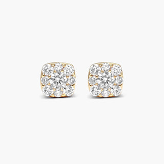 14K Yellow Gold Lab-Created Diamond Cushion-Shaped Composite Stud Earrings
