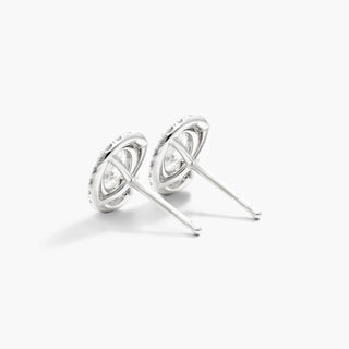 18K White Gold Double Halo Oval Diamond Earrings