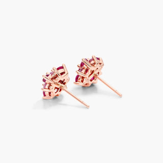 14K Rose Gold Ruby And Pink Sapphire Flower Cluster Earrings